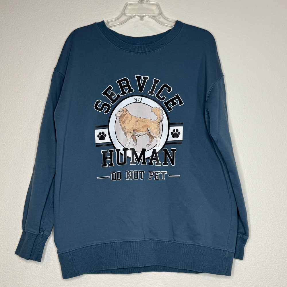 Golden Retriever Service Human Sweatshirt LARGE Blue Crewneck Dog Lover Unisex